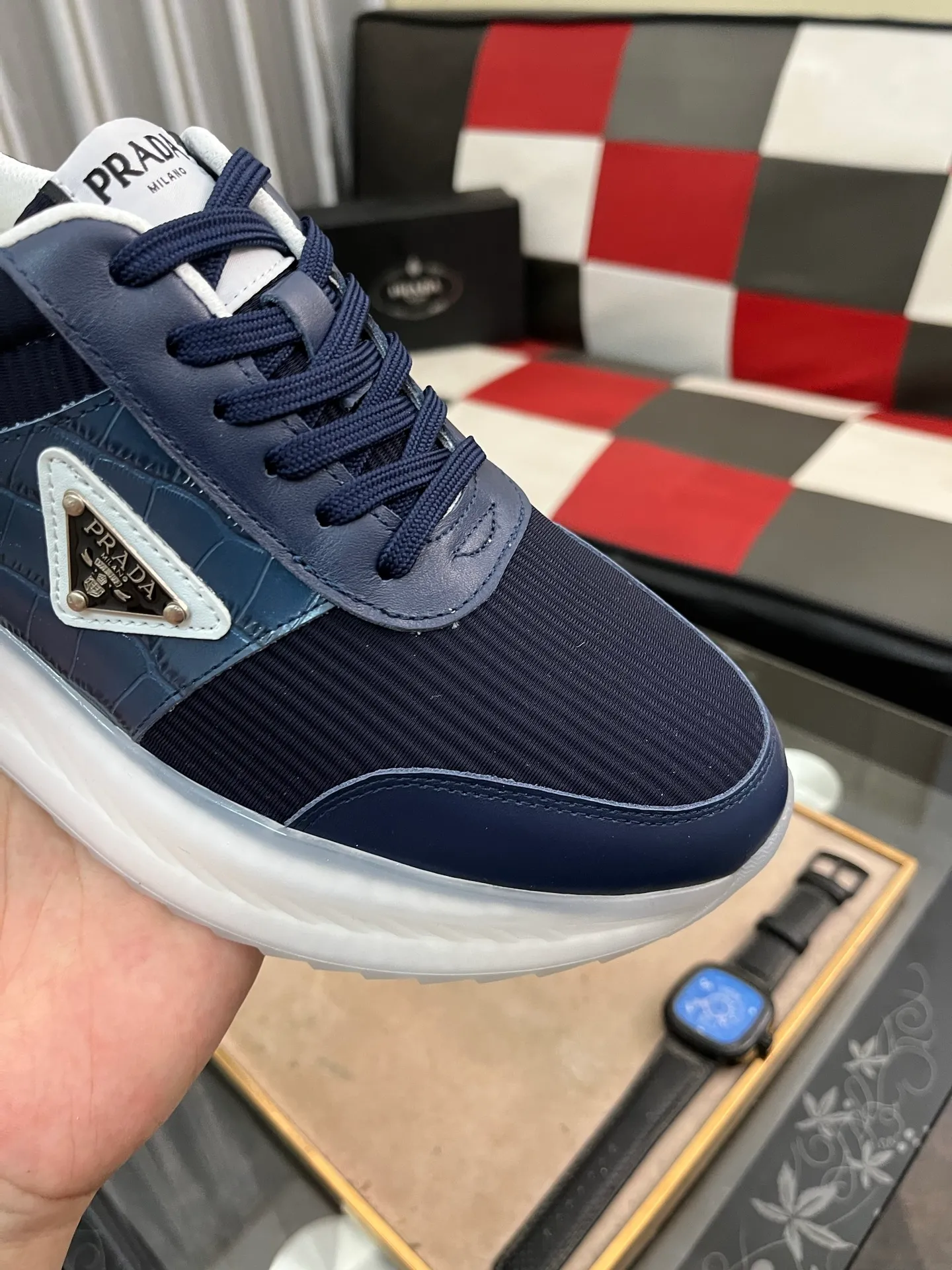 Men's shoes 💰458⌚️⌚️[PRADA] Prada Hong Kong counter casual shoes, counter quality, high-quality workmanship, uppers made of imported breathable fly-knit mesh fabric, comfortable and breathable lining, original air-cushion elastic outsole, casual fashion, high-end quality, size: 38-444️⃣Colors available
